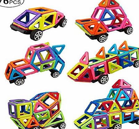 FLOVEME Magnetic Buliding Block, FLOVEME [ 76pcs ] [Kid Educational Toys ] [Family Games] Magnetic Construction Stacking Toys for Kids Children Learn Colors and Shapes through Play Creative and Christmas Gift